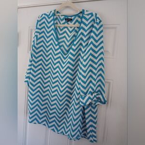 Kiara Aqua White Sheer 3/4 Sleeves Stripe XL